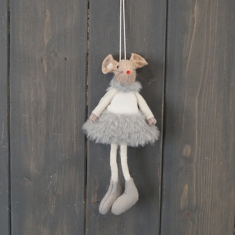 Grey Fabric Hanging Mouse with Skirt (15cm) detail page